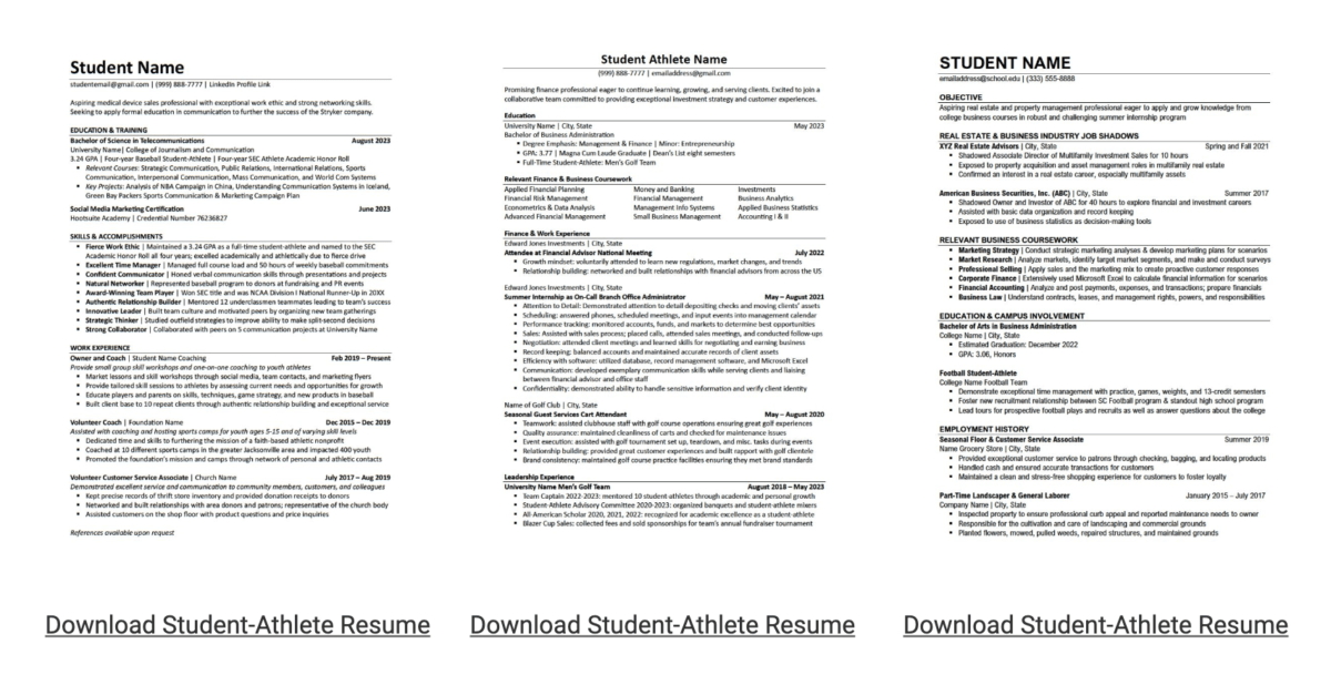 3 Images of Student Athlete Resume Examples